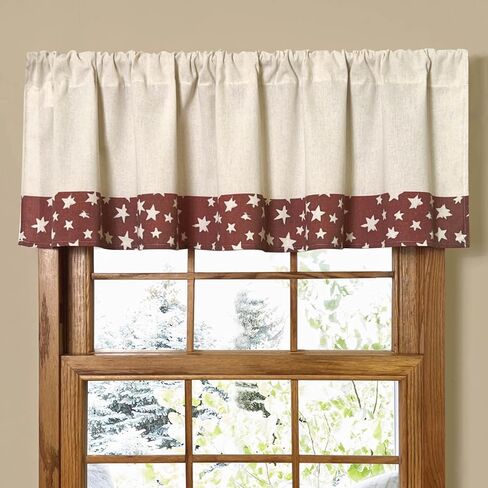 Linen Textured Valances Country Rustic Kitchen Valance with Traditional Retro Star Pattern Farmhouse Window Treatment Festival Decor 16 inches Length in Saudi Arabia