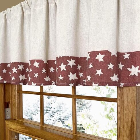 Linen Textured Valances Country Rustic Kitchen Valance with Traditional Retro Star Pattern Farmhouse Window Treatment Festival Decor 16 inches Length in Saudi Arabia