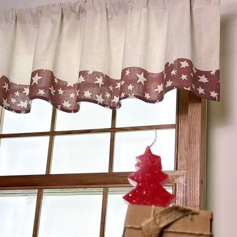 Linen Textured Valances Country Rustic Kitchen Valance with Traditional Retro Star Pattern Farmhouse Window Treatment Festival Decor 16 inches Length in Saudi Arabia