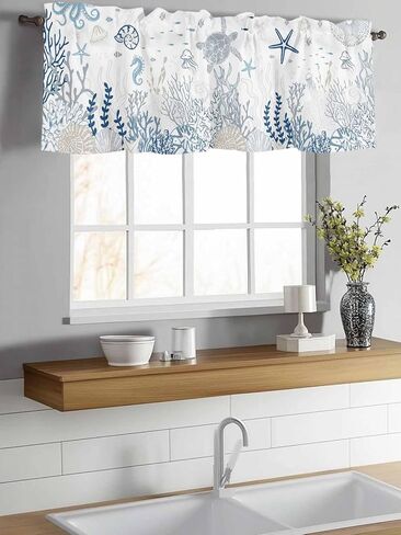 Valances for Windows Sea Turtle Window Valance Rod Pocket Coral Seaweed Starfish Jellyfish Window Treatment Decor Curtain for Kitchen Living Room Bedroom 54" x 18" in Saudi Arabia