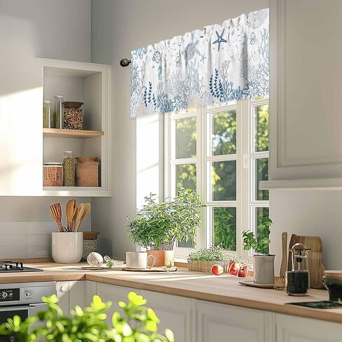 Valances for Windows Sea Turtle Window Valance Rod Pocket Coral Seaweed Starfish Jellyfish Window Treatment Decor Curtain for Kitchen Living Room Bedroom 54" x 18" in Saudi Arabia
