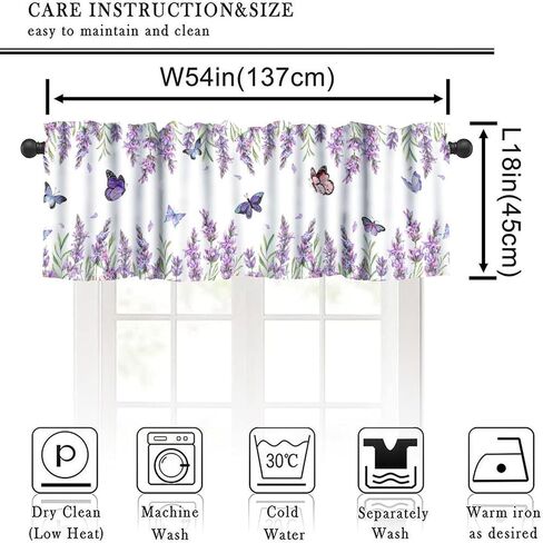 زهرة فراشة المطبخ الستارة الستارة الألوان المائية الطبيعة الأرجواني نبات الخزامى زهرة حالمة جميلة فراشة نافذة العلاج الستائر الستائر لغرفة المعيشة غرفة النوم، 54 × 18 بوصة 1P in Kuwait