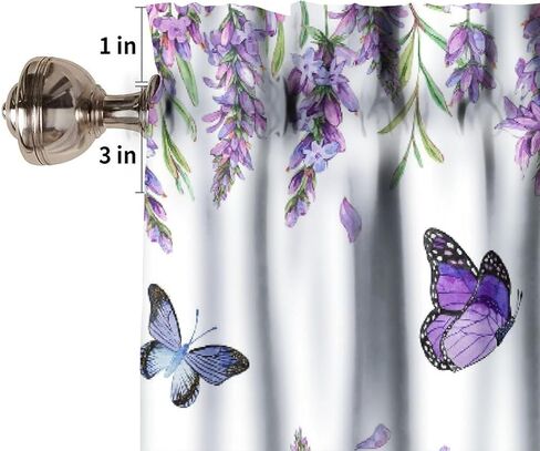 زهرة فراشة المطبخ الستارة الستارة الألوان المائية الطبيعة الأرجواني نبات الخزامى زهرة حالمة جميلة فراشة نافذة العلاج الستائر الستائر لغرفة المعيشة غرفة النوم، 54 × 18 بوصة 1P in Kuwait