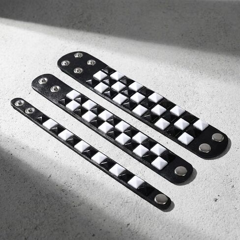 3 قطع سوار فاسق مرصع باللون الأسود والأبيض للرجال والنساء، مجموعة سوار معصم قوطي من الجلد الصناعي قابل للتعديل، إكسسوارات مجوهرات Emo Rock Spiked لهدايا الهالوين اليومية in Kuwait