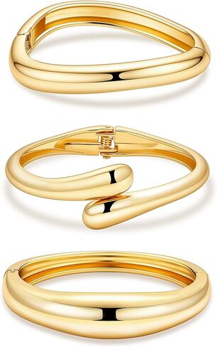 2/3/6pcs Chunky Gold Bangle Cuff Bracelets for Women, Dainty 14K Gold Plated Stackable Bangles Bracelet Set Jewelry Gift in Saudi Arabia