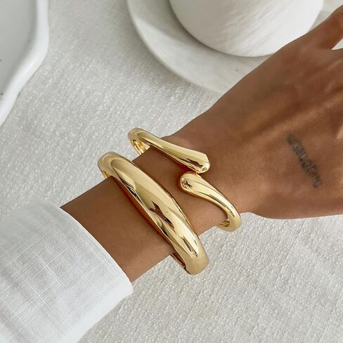 2/3/6pcs Chunky Gold Bangle Cuff Bracelets for Women, Dainty 14K Gold Plated Stackable Bangles Bracelet Set Jewelry Gift in Saudi Arabia