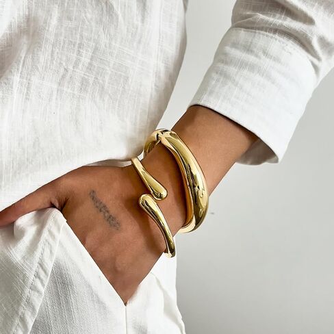 2/3/6pcs Chunky Gold Bangle Cuff Bracelets for Women, Dainty 14K Gold Plated Stackable Bangles Bracelet Set Jewelry Gift in Saudi Arabia