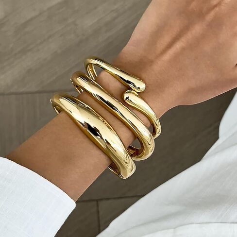 2/3/6pcs Chunky Gold Bangle Cuff Bracelets for Women, Dainty 14K Gold Plated Stackable Bangles Bracelet Set Jewelry Gift in Saudi Arabia