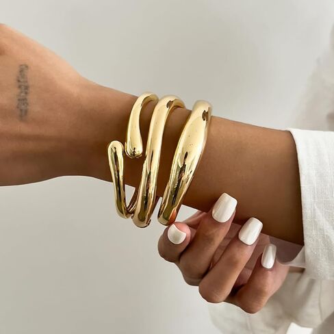 2/3/6pcs Chunky Gold Bangle Cuff Bracelets for Women, Dainty 14K Gold Plated Stackable Bangles Bracelet Set Jewelry Gift in Saudi Arabia