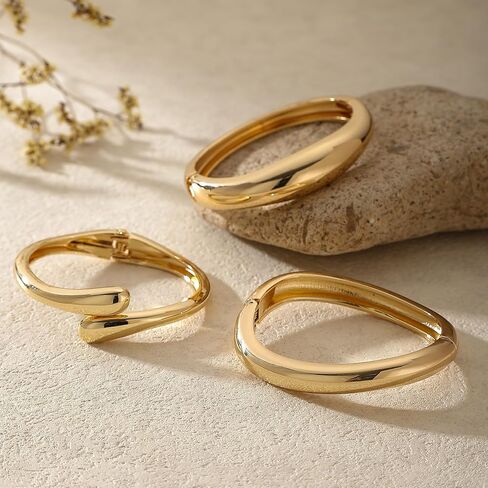 2/3/6pcs Chunky Gold Bangle Cuff Bracelets for Women, Dainty 14K Gold Plated Stackable Bangles Bracelet Set Jewelry Gift in Saudi Arabia