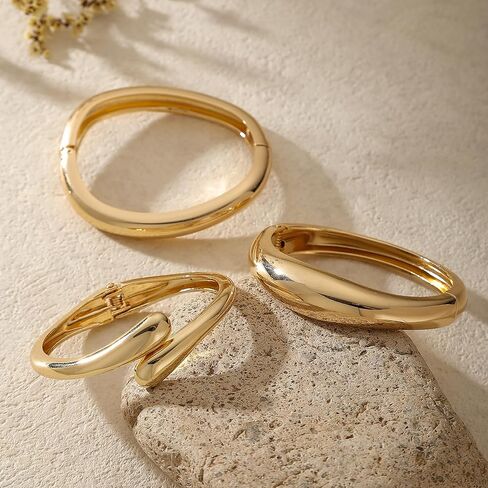 2/3/6pcs Chunky Gold Bangle Cuff Bracelets for Women, Dainty 14K Gold Plated Stackable Bangles Bracelet Set Jewelry Gift in Saudi Arabia