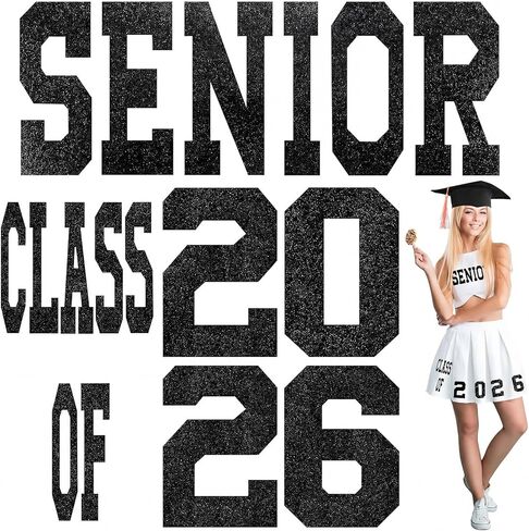 Yinkin Senior Class of 2025 Iron on Patches Glitter Senior Iron on Patches 2025 Graduation Decals Graduate Skirts T Shirts Cap Letters Transfer for Fabric Clothing DIY Crafts(White) in Kuwait