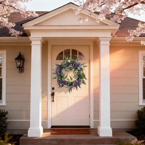 25-Inch Spring Wreaths for Front Door Lavender Wreath Purple Flower Wreath with Daisy, Artificial Wildflowers Greenery Leaves Summer Wreath Door Wreath for Porch Wall Window Indoor Outdoor Home Decor in Saudi Arabia
