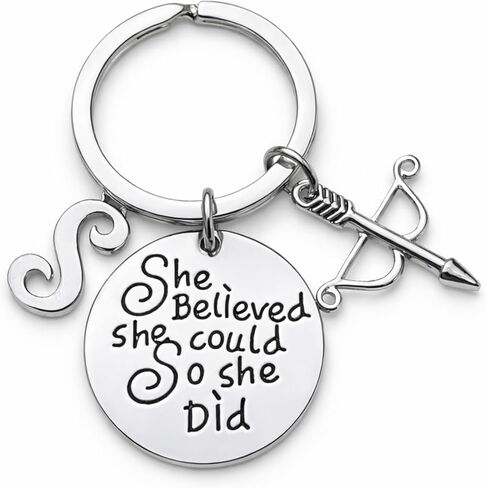 Inspirational Archery Keychain, She Believed She Could So She Did Charm, Silver Plated Archery Gift for Archer Athlete Teammate in Saudi Arabia
