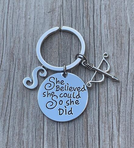 Inspirational Archery Keychain, She Believed She Could So She Did Charm, Silver Plated Archery Gift for Archer Athlete Teammate in Saudi Arabia
