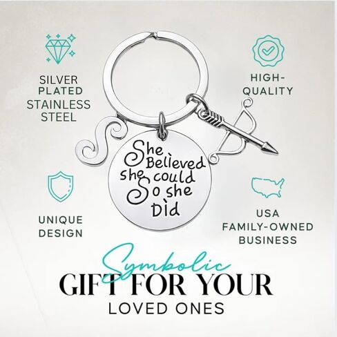 Inspirational Archery Keychain, She Believed She Could So She Did Charm, Silver Plated Archery Gift for Archer Athlete Teammate in Saudi Arabia