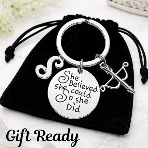 Inspirational Archery Keychain, She Believed She Could So She Did Charm, Silver Plated Archery Gift for Archer Athlete Teammate in Saudi Arabia