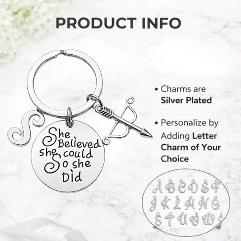 Inspirational Archery Keychain, She Believed She Could So She Did Charm, Silver Plated Archery Gift for Archer Athlete Teammate in Saudi Arabia