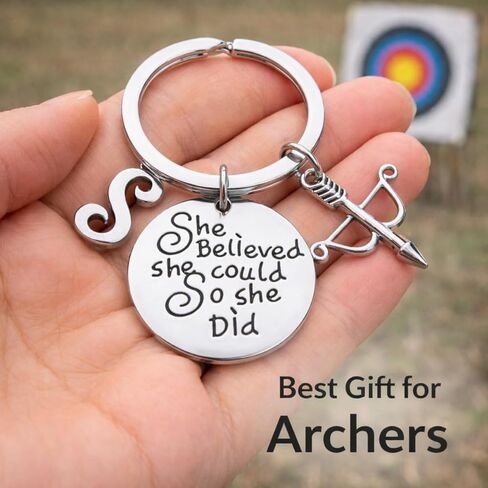 Inspirational Archery Keychain, She Believed She Could So She Did Charm, Silver Plated Archery Gift for Archer Athlete Teammate in Saudi Arabia