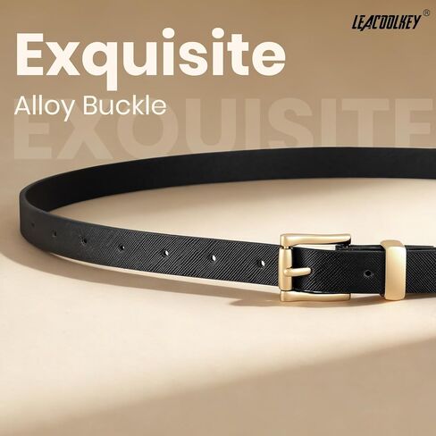 LEACOOLKEY 2 Pack Women's Leather Belts Skinny Waist Belt for Dress Jeans Fashion Ladies Thin Belts in Saudi Arabia