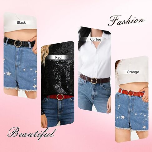 Womens Belt for Jeans Pants Dresses, Gold Buckle Genuine Leather Waist Belts for Women in Saudi Arabia