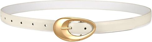 حزام نسائي من الجلد الصناعي لسراويل الجينز، حزام خصر رفيع للسيدات مع إبزيم بيضاوي ذهبي in Kuwait