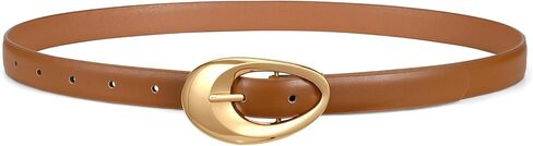 Women Faux Leather Belt for Jeans Pants Fashion Ladies Thin Waist Belt with Gold Oval Buckle in Saudi Arabia