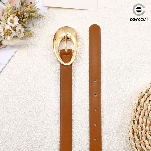 Women Faux Leather Belt for Jeans Pants Fashion Ladies Thin Waist Belt with Gold Oval Buckle in Saudi Arabia