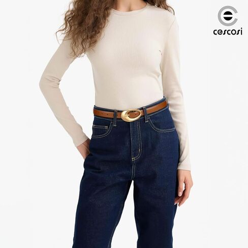 Women Faux Leather Belt for Jeans Pants Fashion Ladies Thin Waist Belt with Gold Oval Buckle in Saudi Arabia