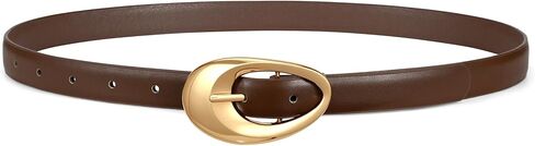 Women Faux Leather Belt for Jeans Pants Fashion Ladies Thin Waist Belt with Gold Oval Buckle in Saudi Arabia