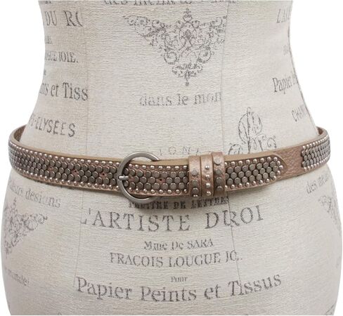 Women's Riveted Nail Heads Round Circle Studded Skinny Leather Jean Belt in Saudi Arabia