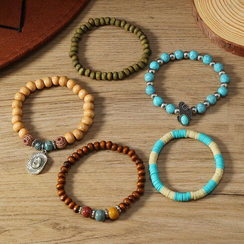 15Pcs Western Turquoise Bracelets for Women Cowgirl Tribal Jewelry Adjustable Hat Butterfly Boots Cow Hrad Stretch Bracelet in Saudi Arabia