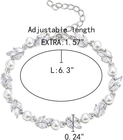EleQueen Dainty Bridal Pearl Crystal Bracelet for Women, Charming Rhinestone Wedding Costume Party Bracelet for Bride Bridesmaid White Silver-Tone in Saudi Arabia