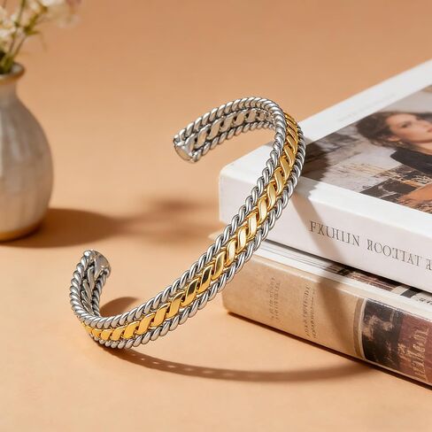 Gold and Silver Bracelets for Women Two Tone Braided Cuff Bangle Mixed Metal Statement Bracelet Fashion Jewelry in Saudi Arabia