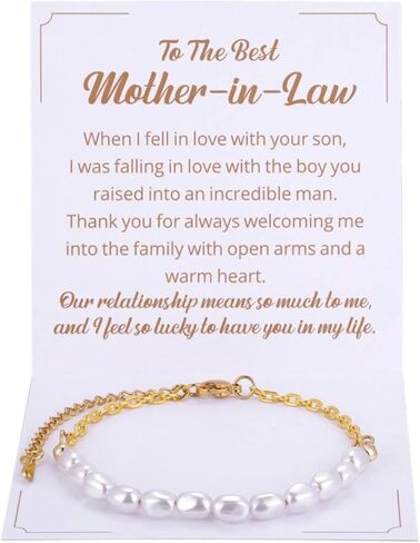 Kvekstio Mother in Law Gift, Elegant Pearl Bracelet for Mother of the Groom, Wedding Day Appreciation White Pearl Gifts for New Mom-in-Law, Pre-wedding Gift for MIL, Mothers Day Affirmation Gifts in Saudi Arabia