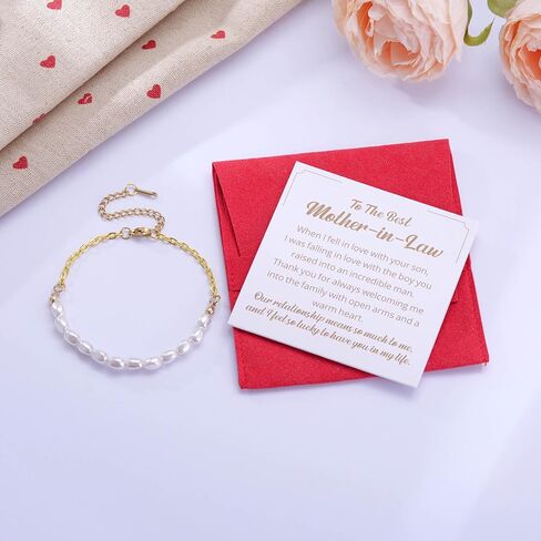 Kvekstio Mother in Law Gift, Elegant Pearl Bracelet for Mother of the Groom, Wedding Day Appreciation White Pearl Gifts for New Mom-in-Law, Pre-wedding Gift for MIL, Mothers Day Affirmation Gifts in Saudi Arabia