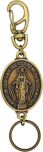 Our Lady of Grace Miraculous Medal Keychain | 4.75 Inch Metal Key Ring with Lobster Claw Clasp | Great Catholic Gift for Confirmation in Saudi Arabia