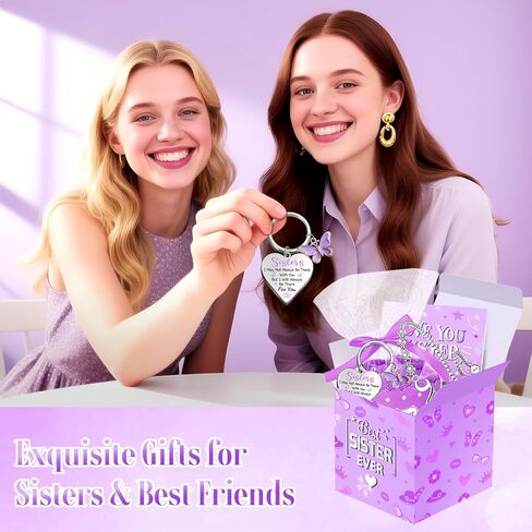 مجموعة هدايا HAPPYPOP Best Sister Ever - سوار وسلسلة مفاتيح وبطاقة للأخت - مثالية لعيد الميلاد وأعياد الميلاد وعيد الحب in Saudi Arabia