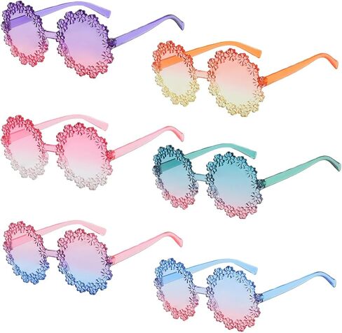 3/6 Pack Multicolor Girls Round Flower Sunglasses Cute Sunglasses Colorful Fashion Eyewear Outdoor Beach in Saudi Arabia