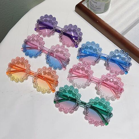 3/6 Pack Multicolor Girls Round Flower Sunglasses Cute Sunglasses Colorful Fashion Eyewear Outdoor Beach in Saudi Arabia