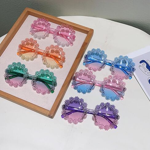 3/6 Pack Multicolor Girls Round Flower Sunglasses Cute Sunglasses Colorful Fashion Eyewear Outdoor Beach in Saudi Arabia