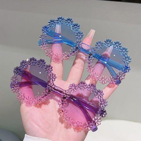 3/6 Pack Multicolor Girls Round Flower Sunglasses Cute Sunglasses Colorful Fashion Eyewear Outdoor Beach in Saudi Arabia
