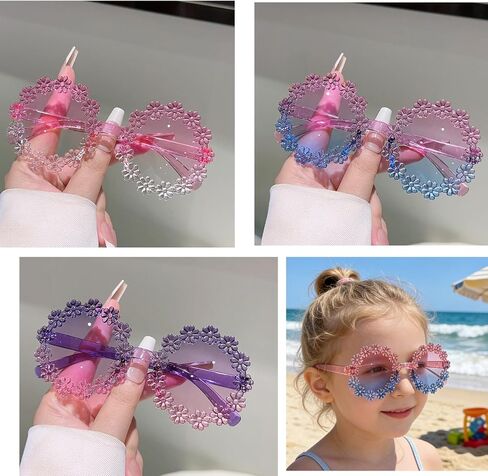 3/6 Pack Multicolor Girls Round Flower Sunglasses Cute Sunglasses Colorful Fashion Eyewear Outdoor Beach in Saudi Arabia