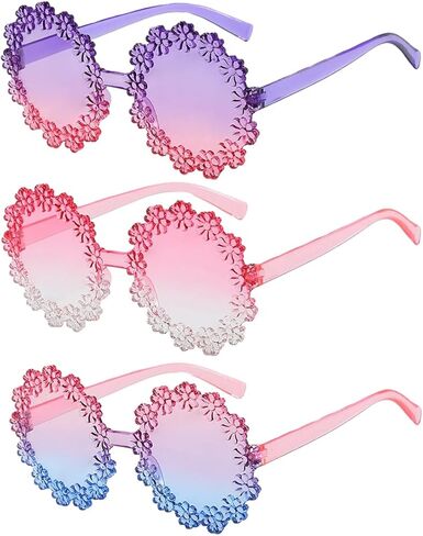 3/6 Pack Multicolor Girls Round Flower Sunglasses Cute Sunglasses Colorful Fashion Eyewear Outdoor Beach in Saudi Arabia