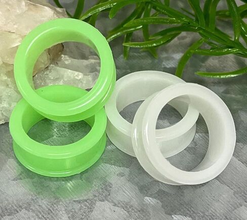 PAIR of Brilliant Glow-in-the-Dark Double Flare Silicone Tunnels - Plugs - Gauges - Body Jewelry in Saudi Arabia