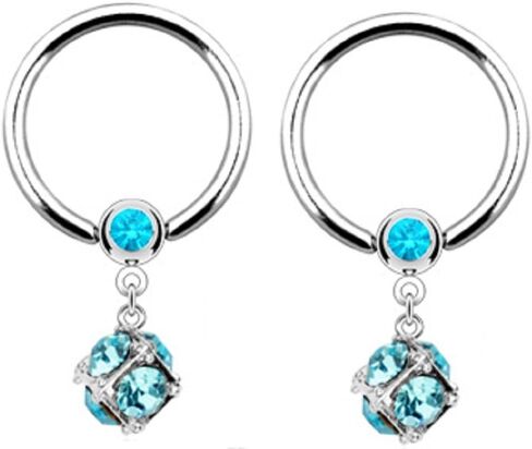 Nipple Ring CZ Dangle Captive Bead Body Jewelry Pair 14 gauge 1/2" in Saudi Arabia