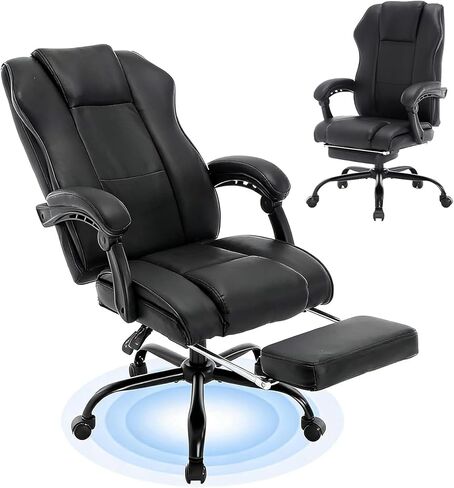 400lb Brown Office Chair,Big and Tall Reclining Office Chair with Footrest, High Back Executive Computer Chair with Wheels Pu Leather Recliner Office Desk Chairs with Lumbar Support for Adult in Saudi Arabia