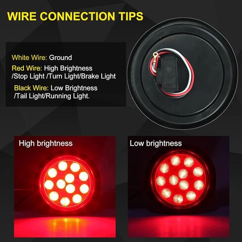 4 قطع 4 بوصات مصابيح LED حمراء مستديرة، مصابيح خلفية للمقطورة، قابس جروميت 12 مصباح LED مضاد للماء لإشارة إيقاف الانعطاف، أضواء مقطورة الفرامل لجرار شاحنة حافلة شاحنات جيب RV in Kuwait