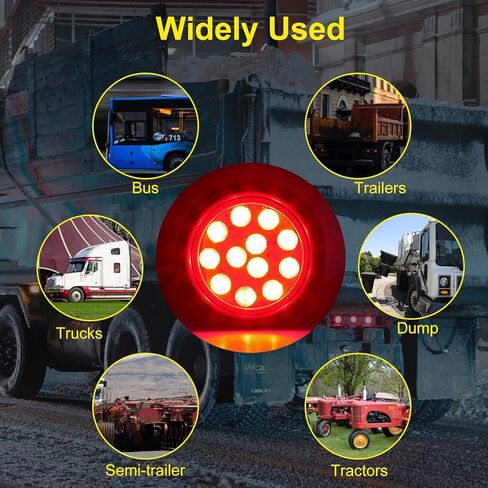 4 قطع 4 بوصات مصابيح LED حمراء مستديرة، مصابيح خلفية للمقطورة، قابس جروميت 12 مصباح LED مضاد للماء لإشارة إيقاف الانعطاف، أضواء مقطورة الفرامل لجرار شاحنة حافلة شاحنات جيب RV in Kuwait
