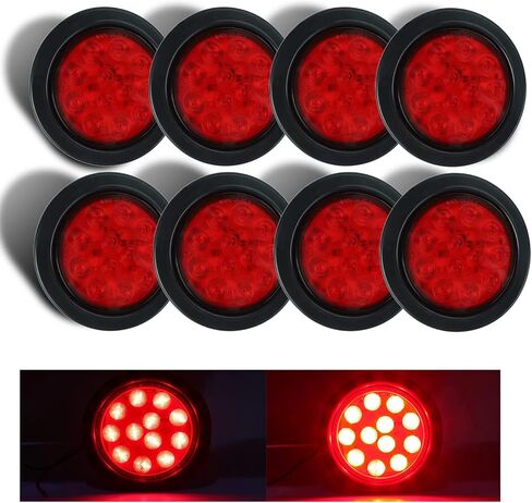 4 قطع 4 بوصات مصابيح LED حمراء مستديرة، مصابيح خلفية للمقطورة، قابس جروميت 12 مصباح LED مضاد للماء لإشارة إيقاف الانعطاف، أضواء مقطورة الفرامل لجرار شاحنة حافلة شاحنات جيب RV in Kuwait